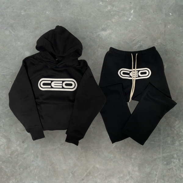 틴스튜디오,[set] CEO Sweat Hoodie / Baggy Pants (Black)